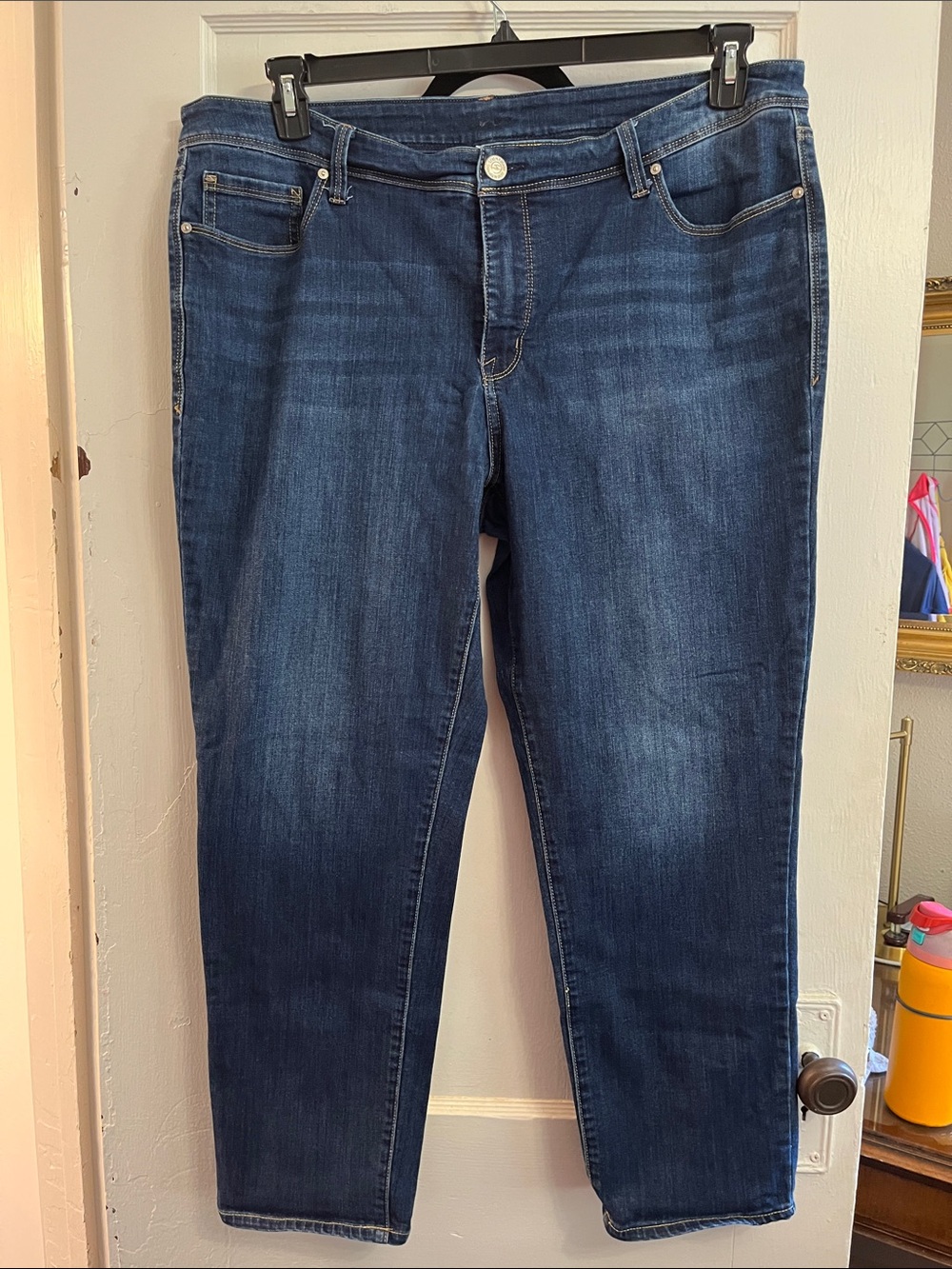 Seven7 Women's Straight Leg Jeans in Dark Blue Wash